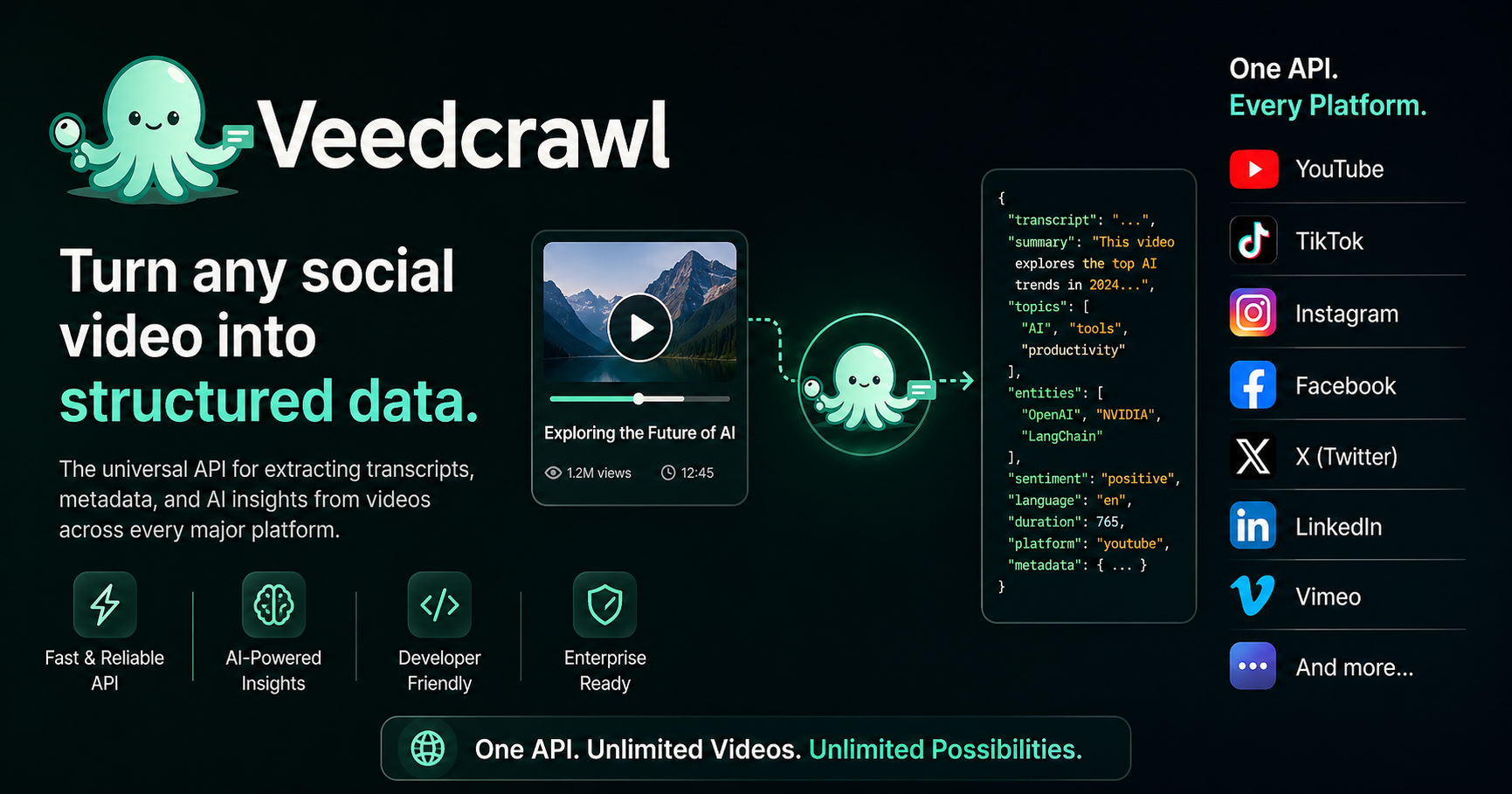 Veedcrawl — Video intelligence API for AI agents website preview